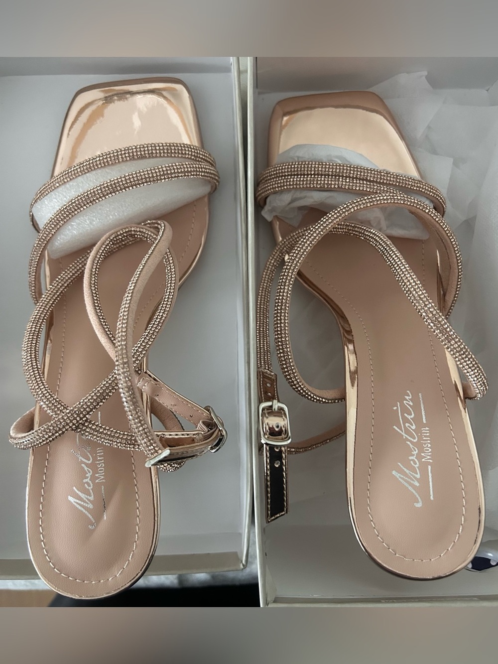 Rose Gold Rhinestone Heels - Size 7